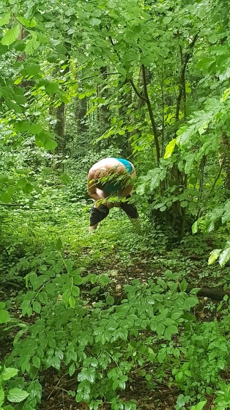 Squatting to pee in a forest in Slovenia. 