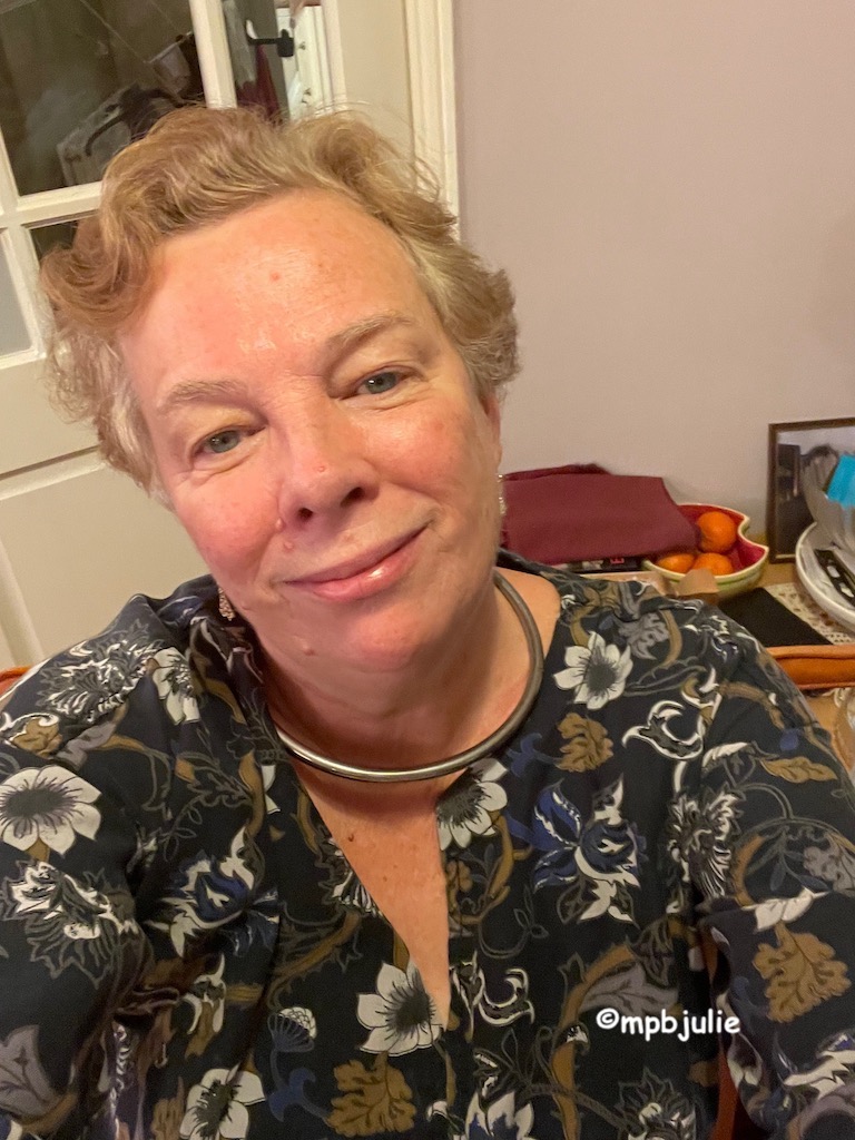 A selfie of me smiling. Taken on Christmas Day at my mums. Calm under pressure!