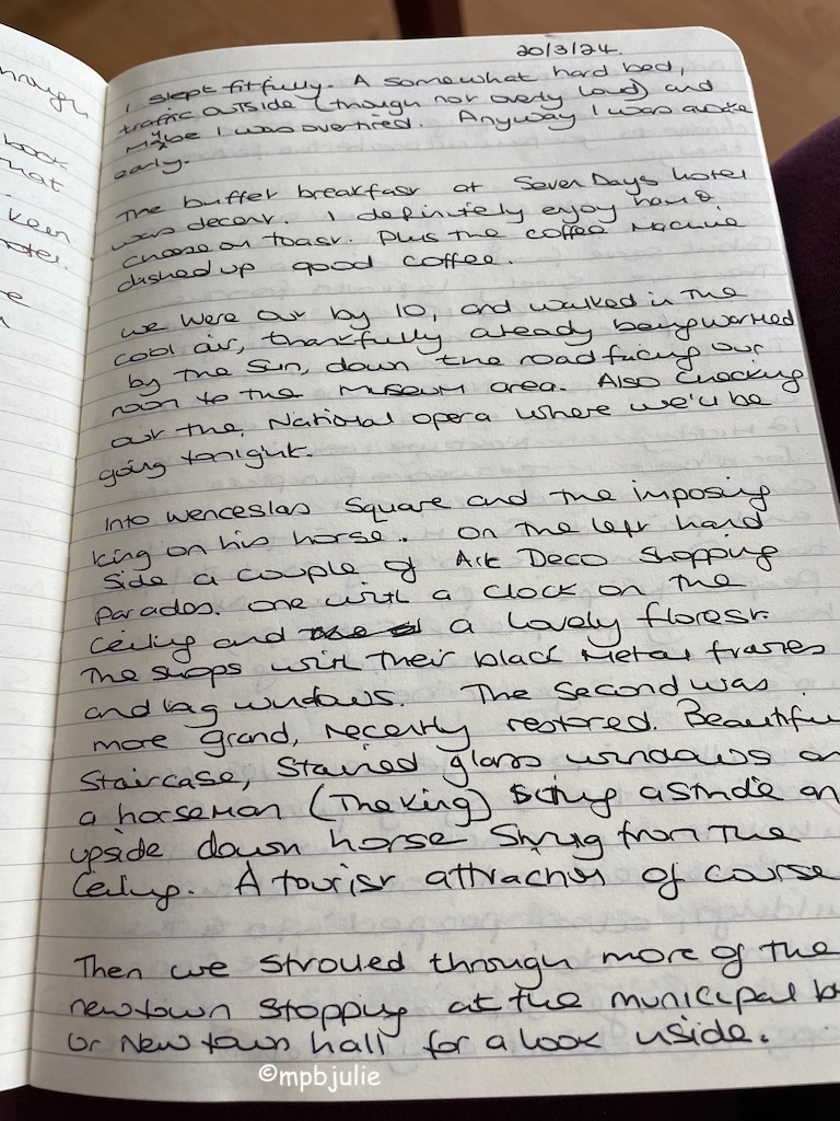 A page from my hand written diary dated 20th March when I was in Prague. 