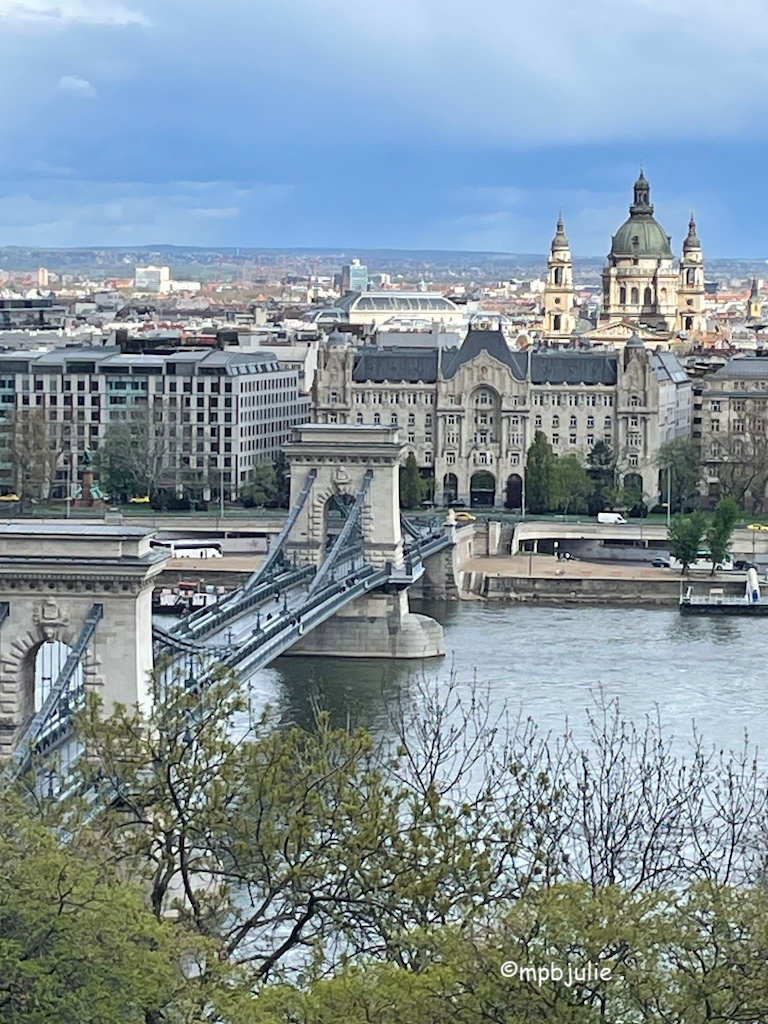Across the Danube from Buda. Mainly parliament building, a bridge and the river